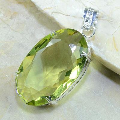 Ct 0177a pendentif pendant pierre taillee citrine lemon citron vert argent 925 bijoux achat vente