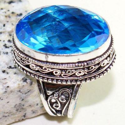 Tpz 618a bague t57 chevaliere topaze bleue suisse 18x26mm medievale bijoux argent 925 vente achat