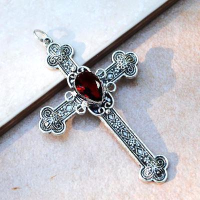 Cx 5602a pendentif croix chretienne grenat 14gr crucifix achat vente bijou argent 3 