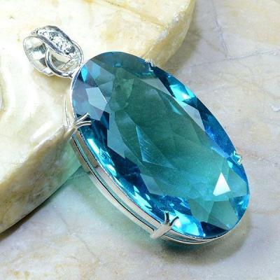 Tpz 165c pendentif pierre topaze bleu suisse gemme taille bijou argent 925 vente achat