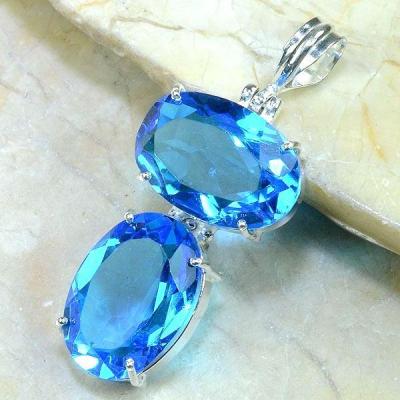 Tpz 216c pendentif pierre topaze bleue gemme taille bijou argent 925 vente achat