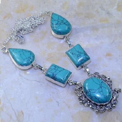 Tqa 051a collier parure sautoir turquoise bleue achat vente bijou pierre argent 925